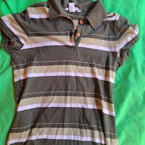 Aeropostale green striped polo shirt, size small, women's cut (vintage)